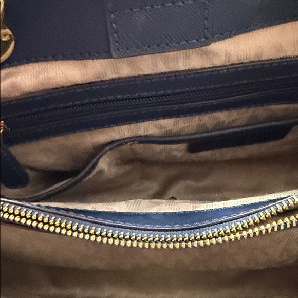 Michael Kors Navy Blue Satchel with Gold Accents - Picture 9 of 9